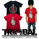 【TRIBAL】メンズ半袖Tシャツ(黒・赤)バット&チェーン