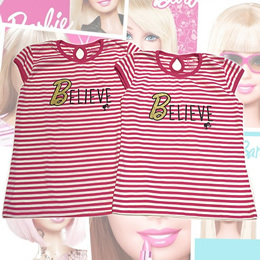 【Barbie】半袖Tシャツ☆BELIEVE(ピンクボーダー)