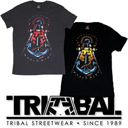 【TRIBAL】メンズ半袖Tシャツ(黒、グレー)イカリ