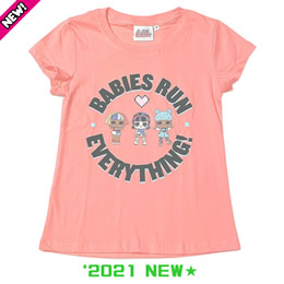 【LOLサプライズ!】半袖Tシャツ(サーモンピンク) BABIES RUN EVERYTHING!